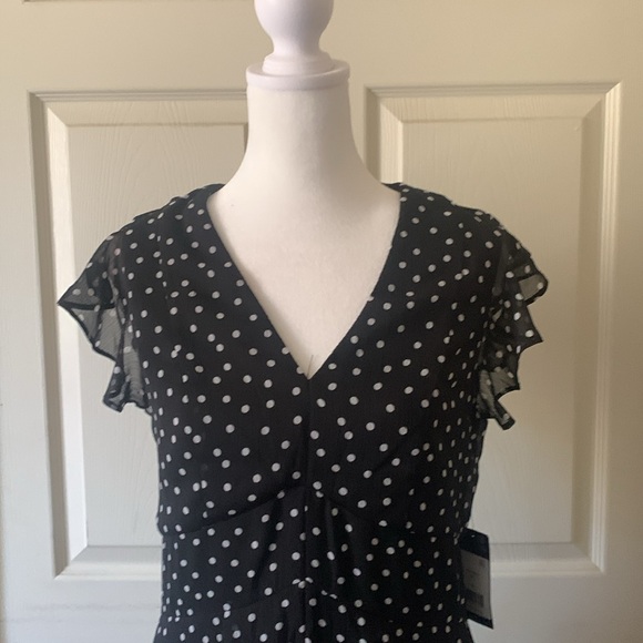 TOMMY HILFIGER Elegant Women White and Black Chiffon Polka Dot Dress, Size 4 - Picture 6 of 15